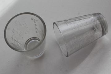 vintage Glasco medicine glasses, shot glass size w/ embossed measures marked doses