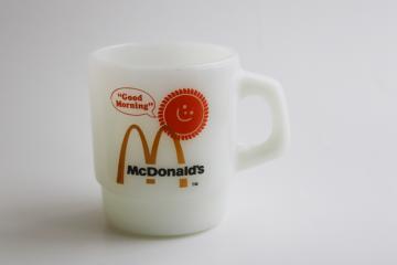 vintage Good Morning McDonalds coffee mug, Fire King milk glass coffee cup