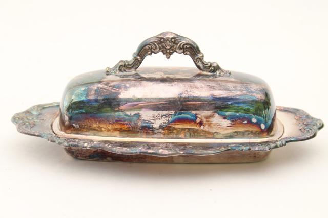 vintage Gorham Chantilly silver plate, covered butter dish w/ glass liner