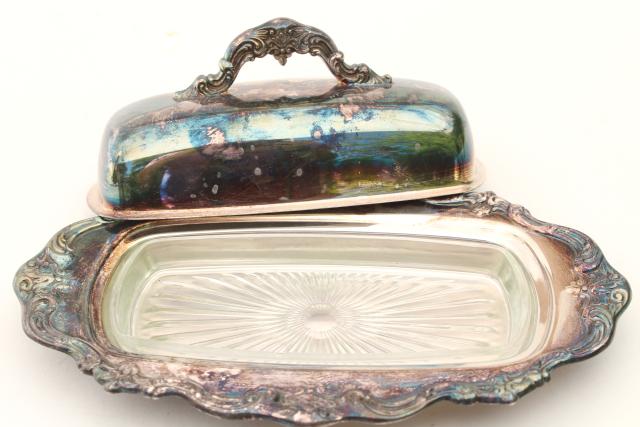 vintage Gorham Chantilly silver plate, covered butter dish w/ glass liner