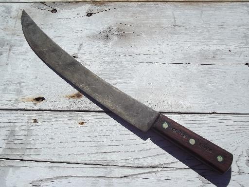 vintage Green River butcher knife, huge old full tang forged steel blade