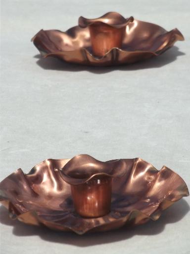 vintage Gregorian copper, flower candle holders & tooled copper tray 