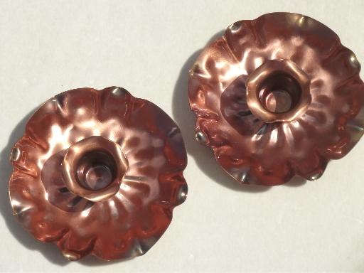 vintage Gregorian copper, flower candle holders & tooled copper tray 