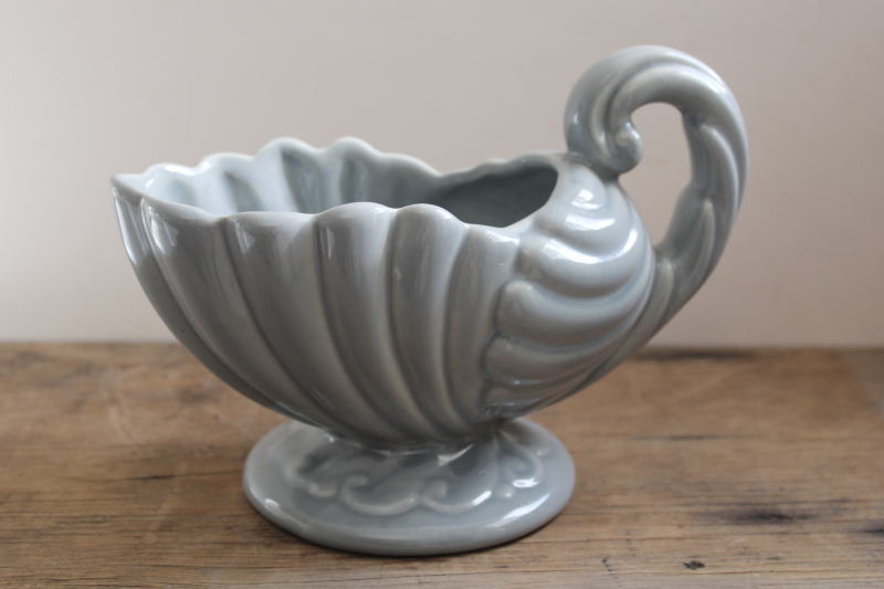 vintage Haeger pottery planter shell shape bowl w/ glossy grey glaze