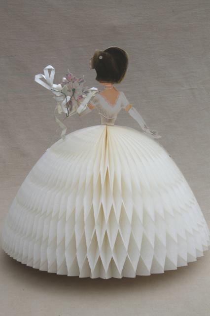 vintage Hallmark honeycomb paper party decorations, retro bride, hearts & flowers