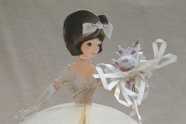 vintage Hallmark honeycomb paper party decorations, retro bride, hearts & flowers