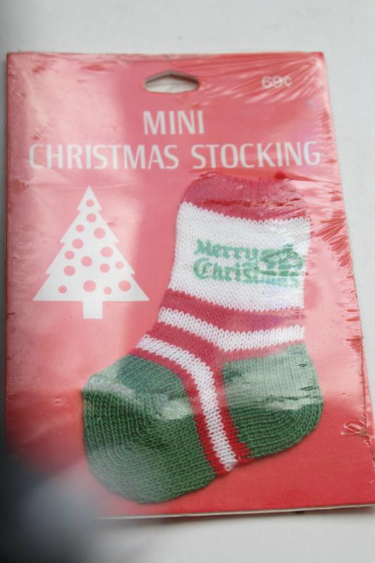 vintage Hallmark package mini stocking Merry Christmas ornament decoration, knitted sock