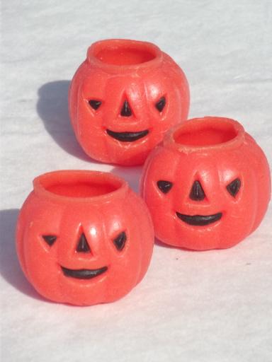 vintage Halloween party decorations lot, cupcake toppers & pumpkin candles