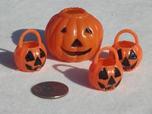 vintage Halloween party decorations lot, cupcake toppers & pumpkin candles