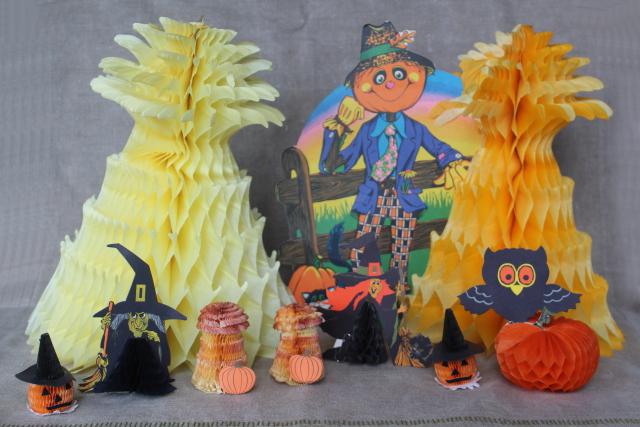 vintage Halloween party die cuts honeycomb paper decorations, Japan, Beistle, Hallmark