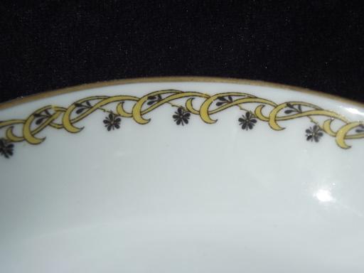 vintage Haviland Limoges china bowls, yellow border w/ tiny black flowers