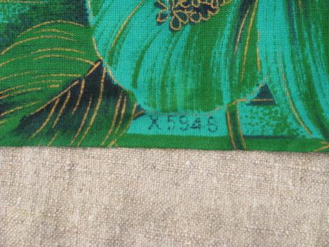 vintage Hawaiian Textiles fabric, Hawaii flowers print cotton in green