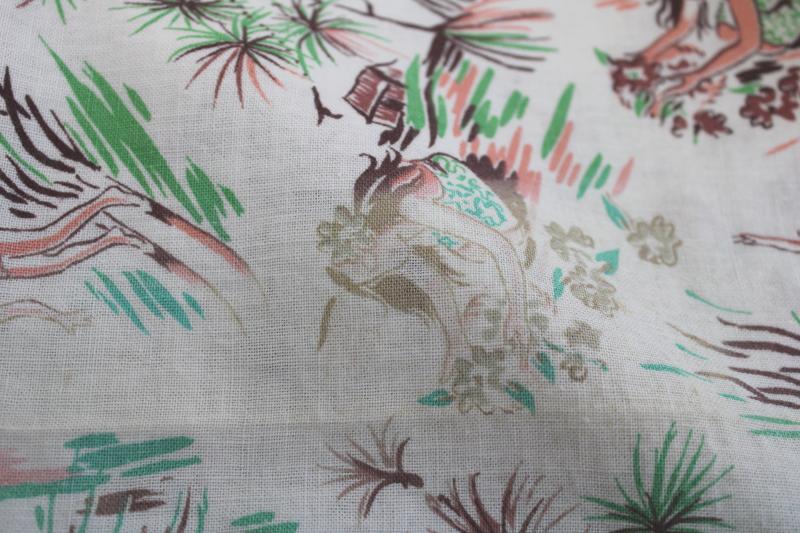 vintage Hawaiian print cotton feedsack fabric, tropical paradise Hawaii or Tahiti?