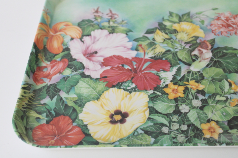 vintage Hawaiian print tropical flowers Pacific Coasters plastic serving tray