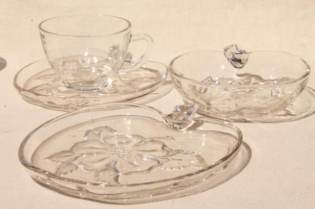 Vintage Hazel Atlas Apple Shape Clear Glass Bowls Apple Blossom Design Set of 13