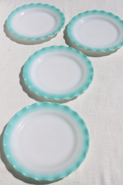 vintage Hazel Atlas crinoline aqua blue ripple milk glass luncheon / salad plates