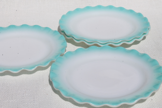 vintage Hazel Atlas crinoline aqua blue ripple milk glass luncheon / salad plates