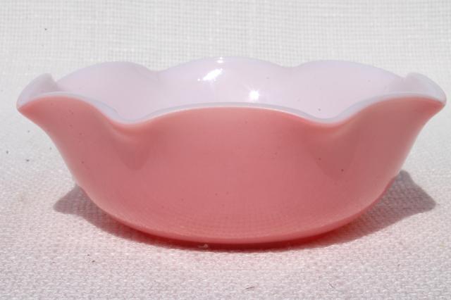 Vintage Hazel Atlas Crinoline Pink Aqua Ripple Milk Glass Bowls Or