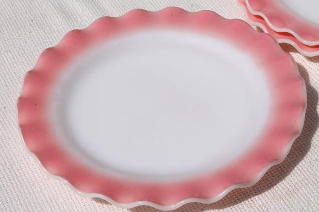 vintage Hazel Atlas crinoline pink ruffle ripple milk glass luncheon / salad plates