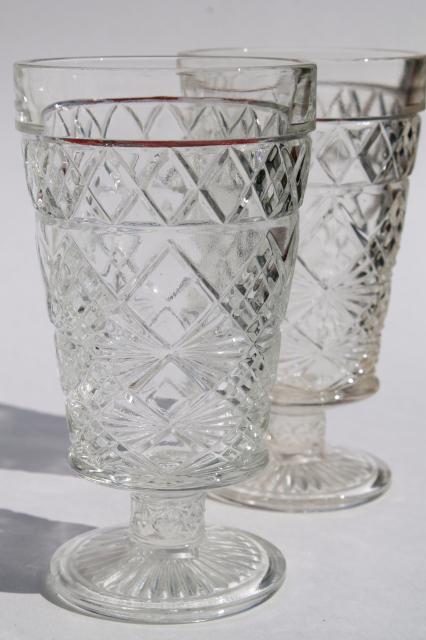vintage Hazel Atlas glass Big Top peanut butter Gothic pattern footed tumbler iced tea glasses