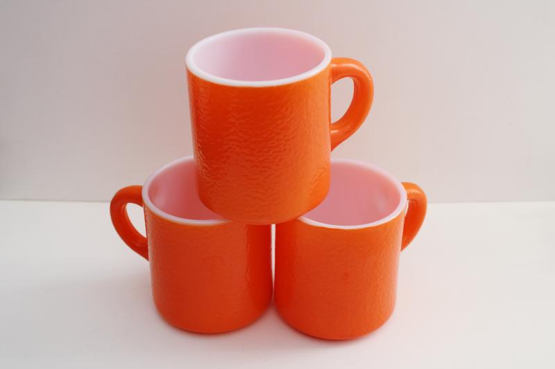 vintage Hazel Atlas milk glass coffee mugs, orange peel textured color