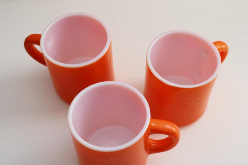 vintage Hazel Atlas milk glass coffee mugs, orange peel textured color