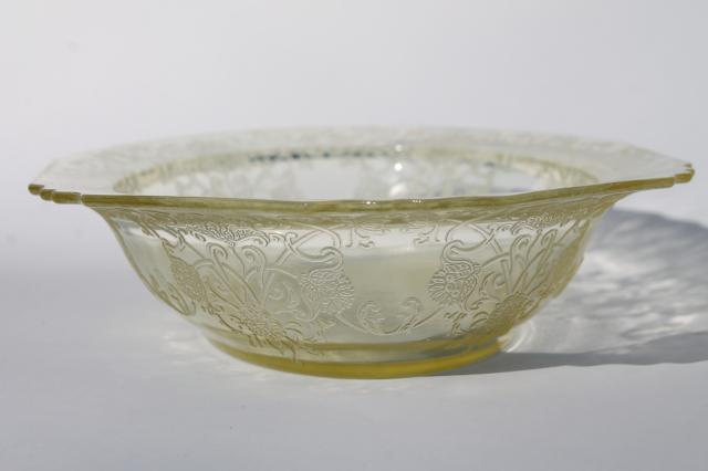 vintage Hazel Atlas yellow depression glass Florentine poppy oval bowl & candle holders pair