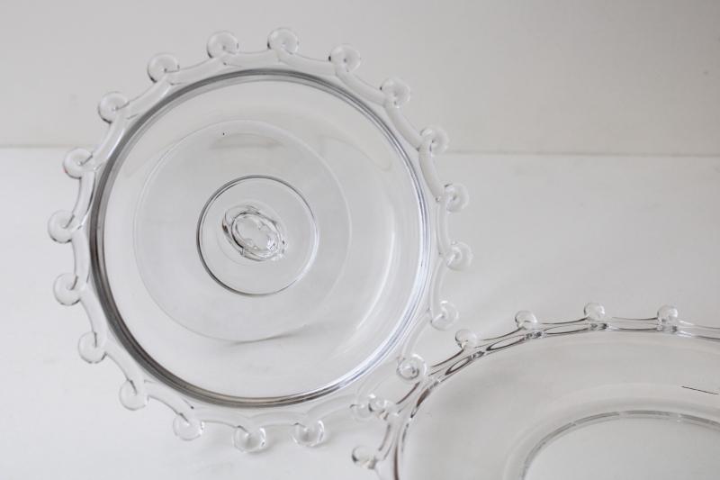 vintage Heisey Lariat pattern glass, crystal clear footed dish w/ under plate