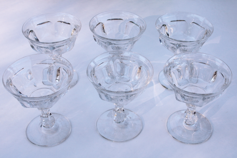 vintage Heisey colonial panel pattern champagne glasses, heavy crystal clear glass stemware