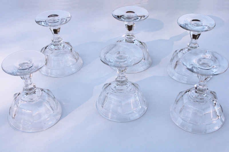 vintage Heisey colonial panel pattern champagne glasses, heavy crystal clear glass stemware