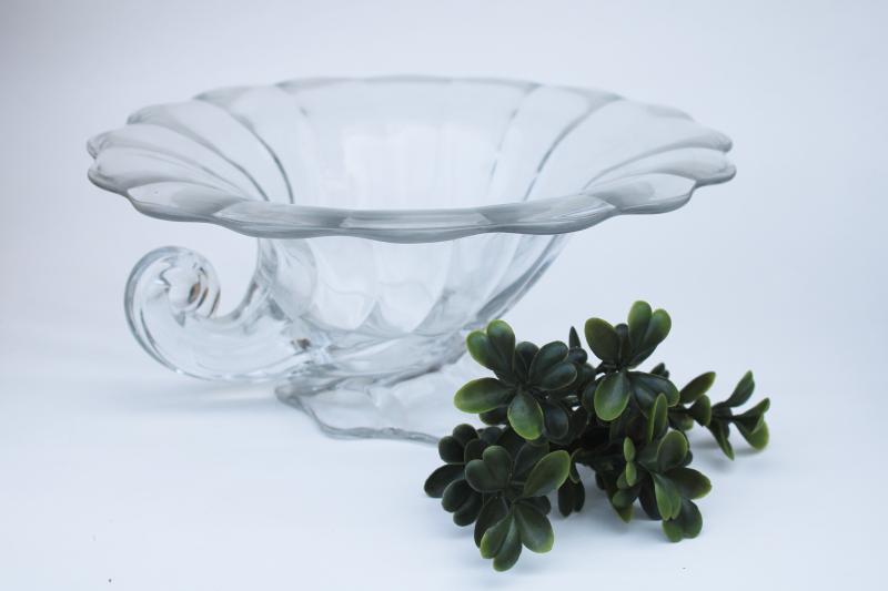 vintage Heisey heavy crystal clear glass cornucopia flower bowl or vase, horn of plenty