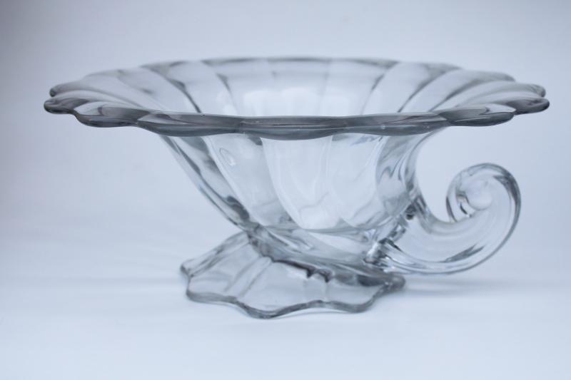 vintage Heisey heavy crystal clear glass cornucopia flower bowl or vase, horn of plenty