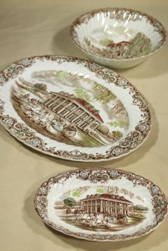 vintage Heritage Hall Johnson Bros brownmulti-color transferware china, Southern Plantation