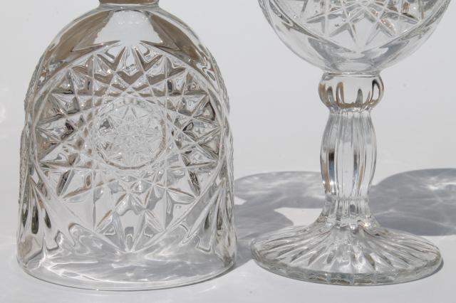 vintage Hobstar crystal clear Libbey glass water glasses, large wine goblets set of 6