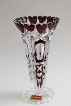 vintage Hofbauer Western Germany lead crystal vase purple heart stained color