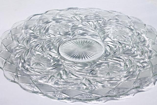 vintage Holiday pattern pressed glass, huge plate or punch bowl underplate
