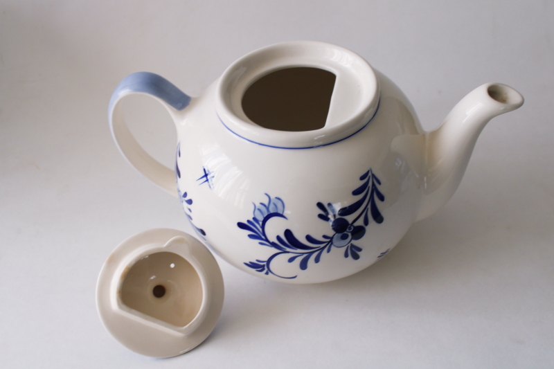 vintage Holland Delft blue hand painted pottery teapot w/ Dutch windmills 