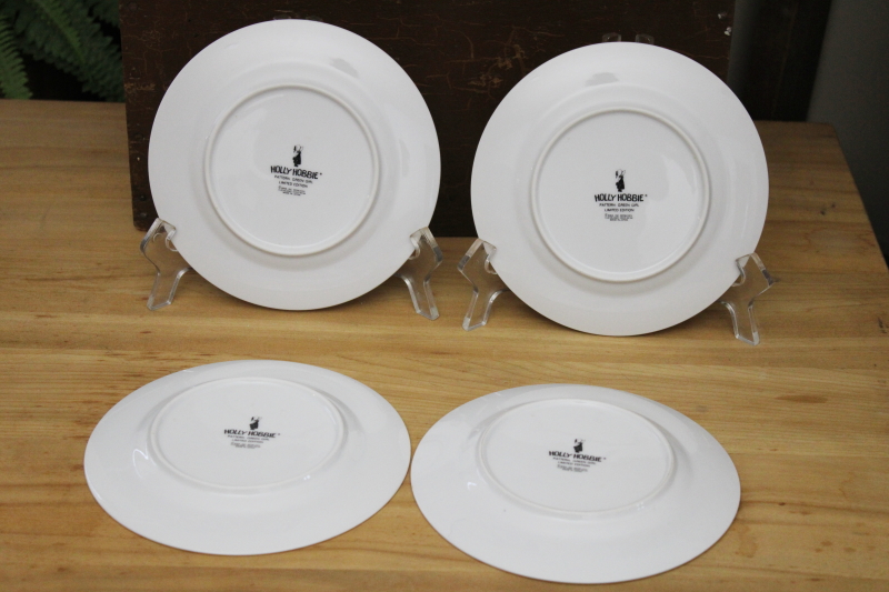 vintage Holly Hobbie Green Girl pattern china dinnerware, set of 4 bread  butter or cake plates