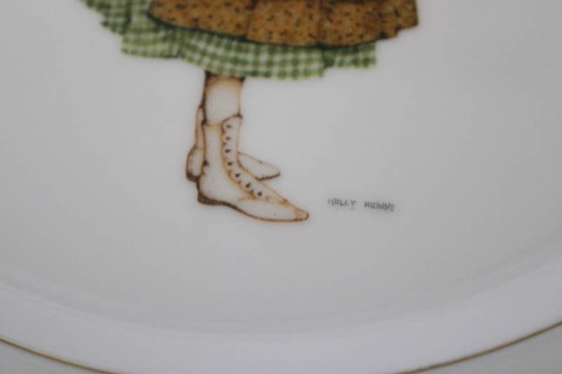vintage Holly Hobbie Green Girl pattern china dinnerware, set of four dinner plates