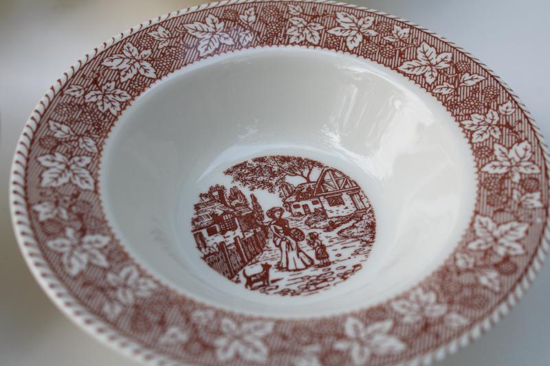 vintage Homer Laughlin Kingsway brown transferware w/ berries border English scenes bowls