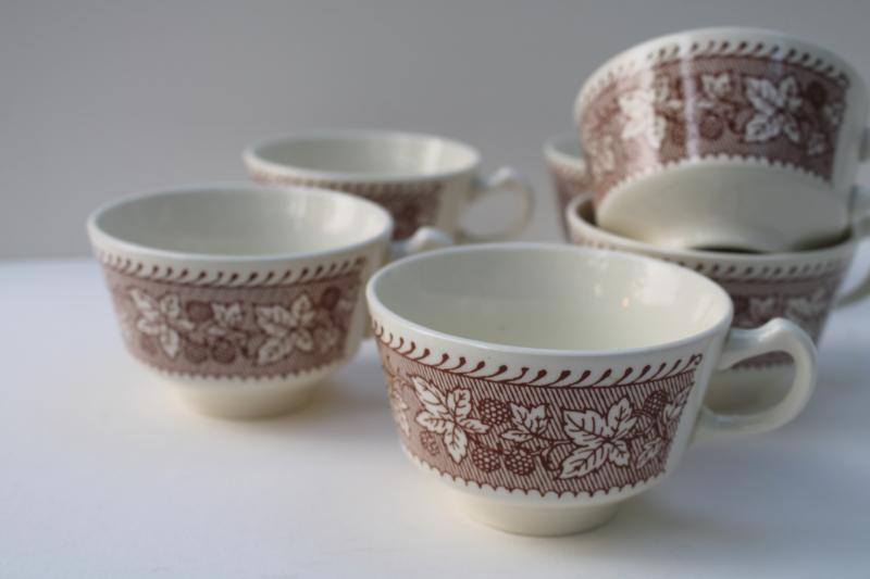 vintage Homer Laughlin Kingsway brown transferware cups w/ berries pattern border