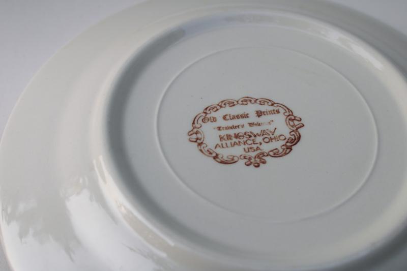 vintage Homer Laughlin Kingsway brown transferware plates, Traveler's Welcome berries border