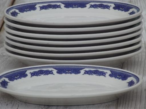 vintage Homer Laughlin best china oval plates, ming blue & white ironstone 