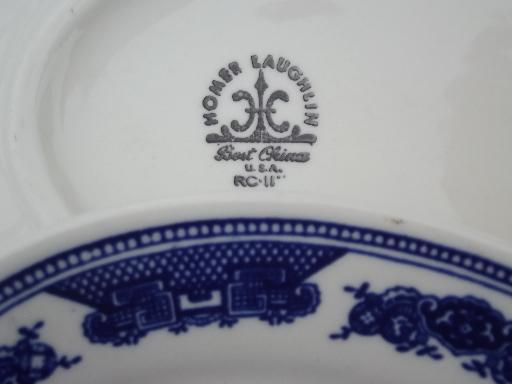 vintage Homer Laughlin best china oval plates, ming blue & white ironstone 