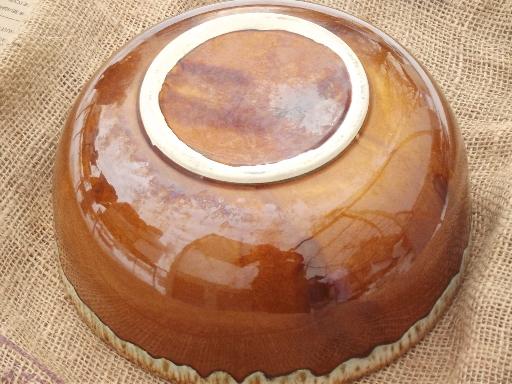 vintage Homer Laughlin brown drip glaze pottery, big mixing bowl 