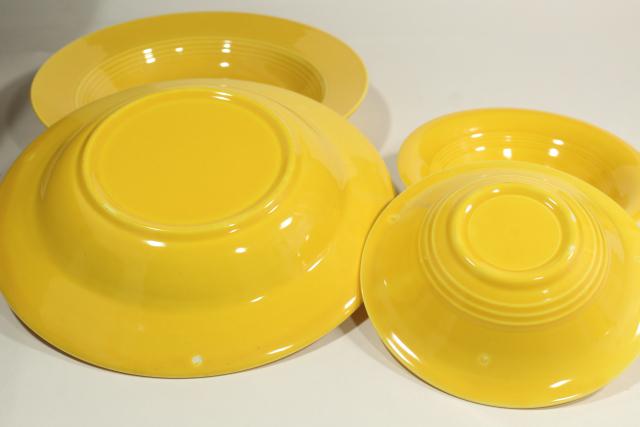 vintage Homer Laughlin china fiesta yellow Harlequin sauce & soup bowls