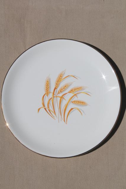 vintage Homer Laughlin golden wheat china, gold wheat sheaf dinner plates Thanksgiving set for 12