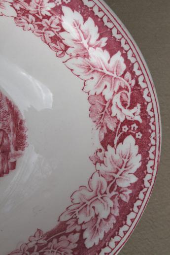 vintage Homer Laughlin red transferware Currier & Ives Maple Surgaring oval bowl