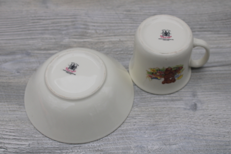 vintage Honey Bears baby mug and bowl, Royal Kent England bone china