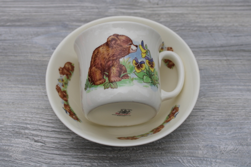 vintage Honey Bears baby mug and bowl, Royal Kent England bone china